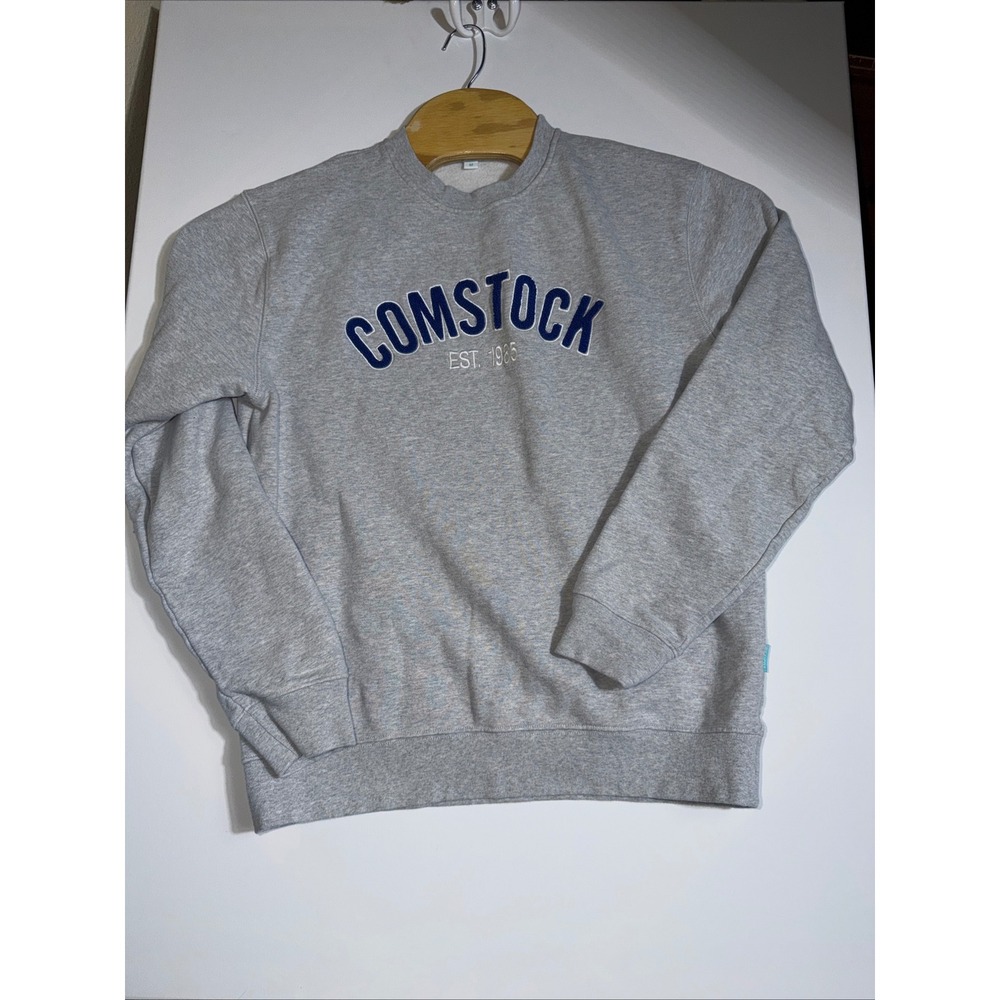 Comstock Est 1985 Crewneck Sweatshirt Heather Gray Navy Blue Applique‎ Medium
